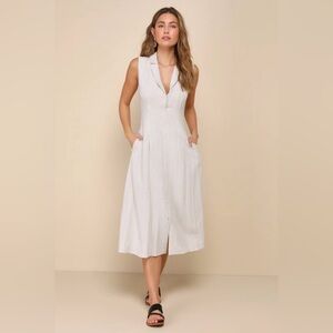 Lulu's Campagna Charm Ivory Pinstriped Linen Midi Dress